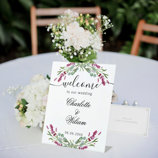 Wedding lavender pink eucalyptus greenery welcome pedestal sign (Creator Uploaded)