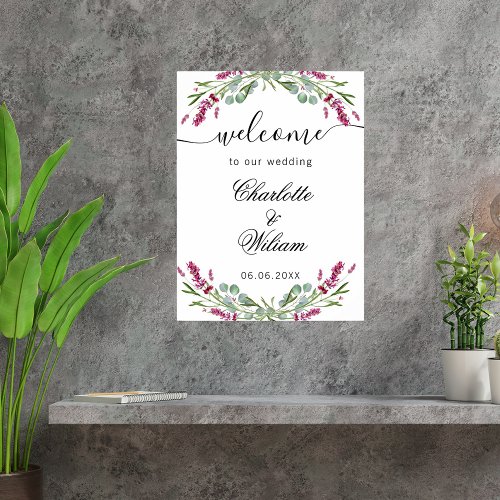 Wedding lavender pink eucalyptus greenery welcome poster