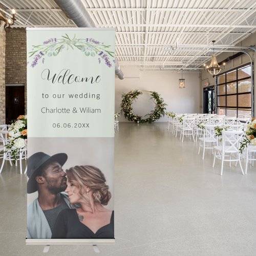 Wedding lavender sage green photo welcome retractable banner