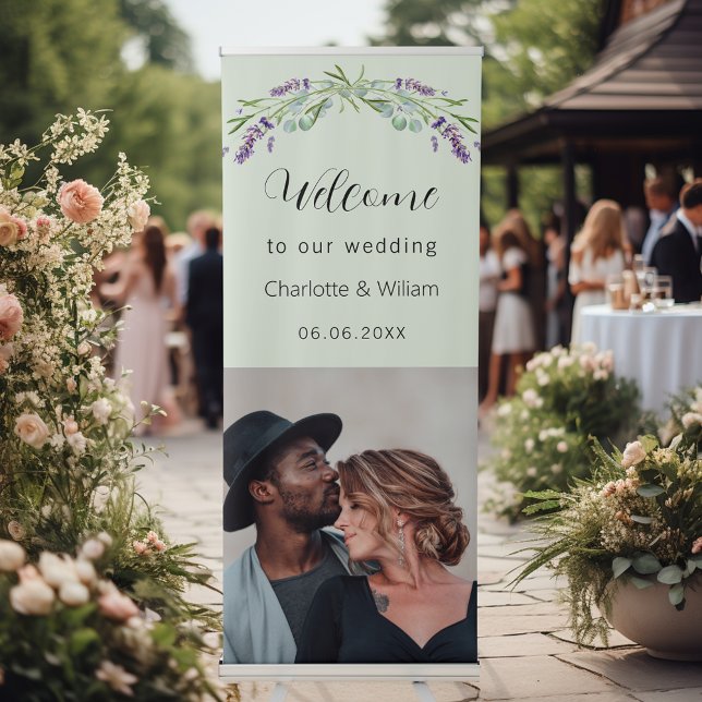 Wedding lavender sage green photo welcome retractable banner (Creator Uploaded)