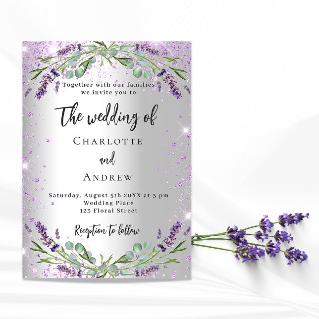 Wedding lavender silver eucalyptus greenery floral invitation postcard (Creator Uploaded)