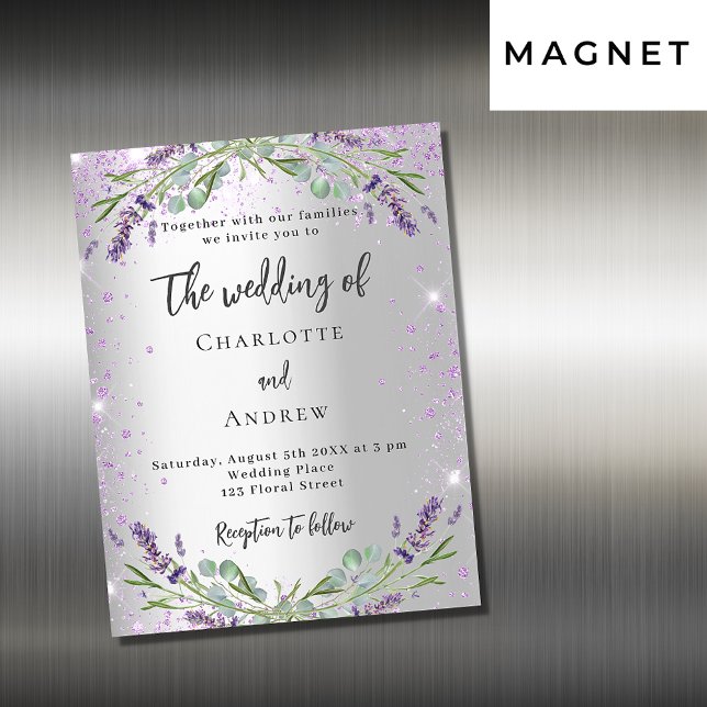 Wedding lavender silver eucalyptus greenery luxury magnetic invitation (Creator Uploaded)