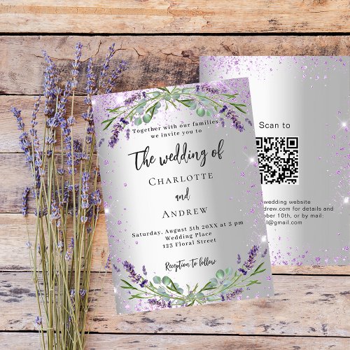 Wedding lavender silver eucalyptus QR RSVP luxury Invitation