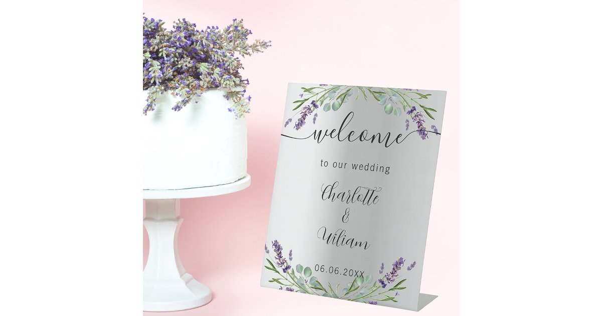 Wedding lavender silver eucalyptus welcome pedestal sign | Zazzle