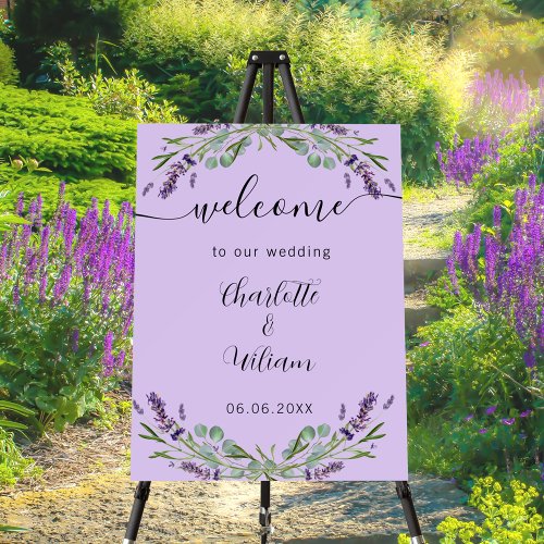 Wedding lavender violet eucalyptus welcome foam board