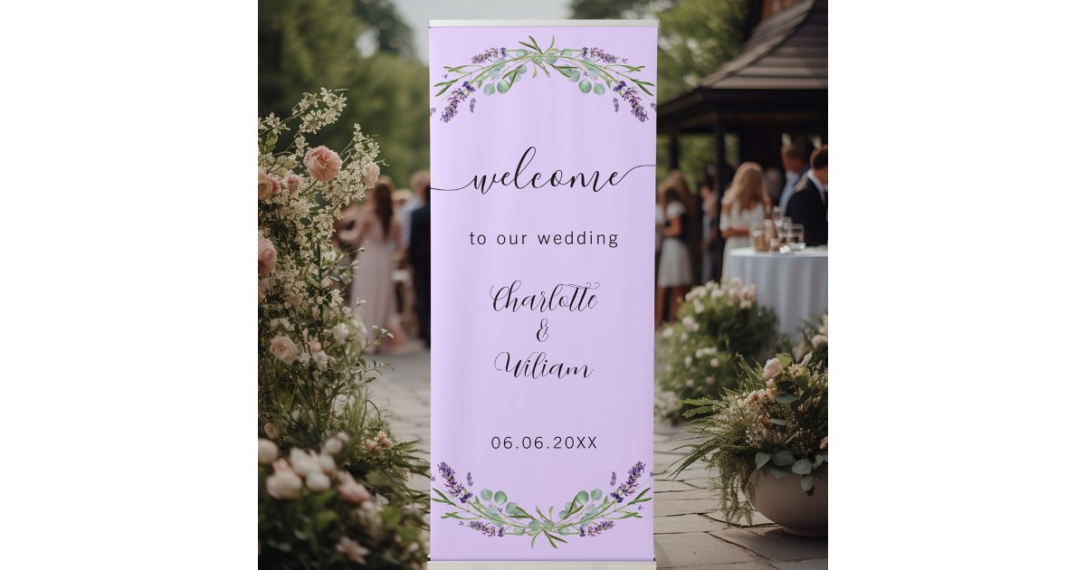 Welcome Violet Wedding lavender violet eucalyptus welcome retractable banner | Zazzle