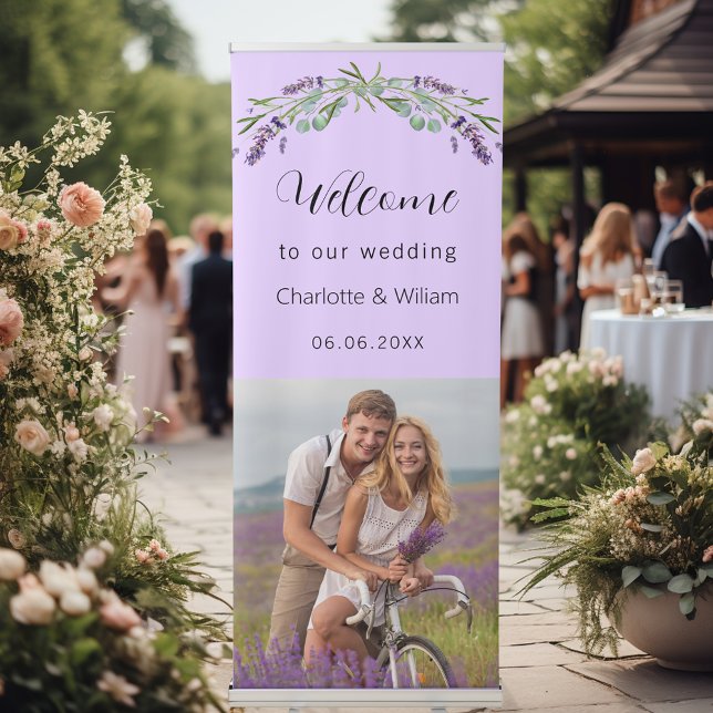 Wedding lavender violet greenery photo welcome retractable banner (Creator Uploaded)