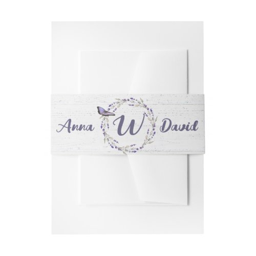 Wedding Lavender Wreath On Whitewashed Wood Invitation Belly Band