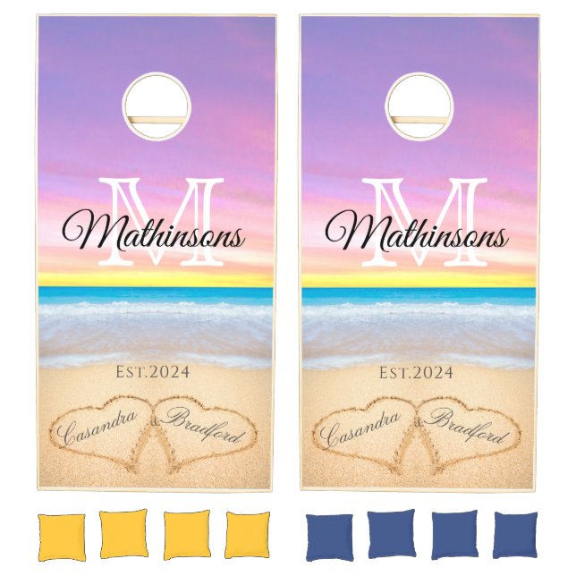 Wedding Lawn Game Hearts in Sand Family Monogram (Set)