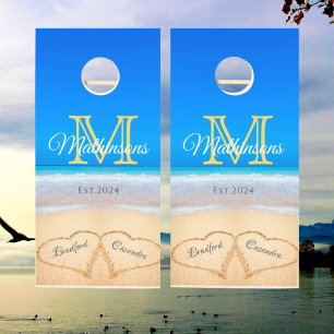 Wedding Lawn Game Hearts in Sand Family Monogram