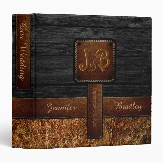 Wedding Leather Look Black Wood Binder (Front/Spine)
