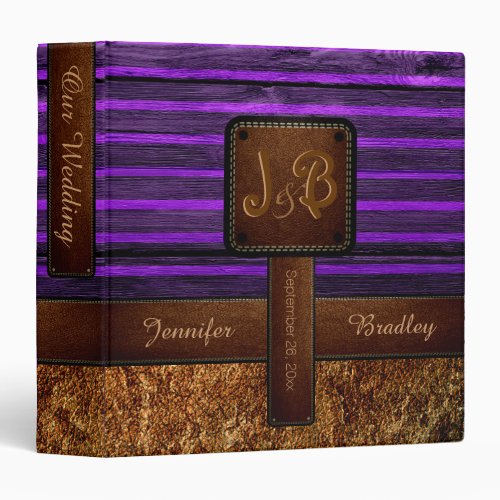 Wedding Leather Look Purple Wood 3 3 Ring Binder