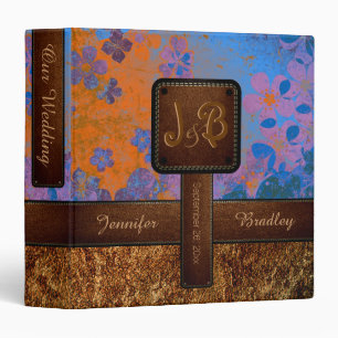 Wedding Leather Look Vintage Floral 3 Ring Binder