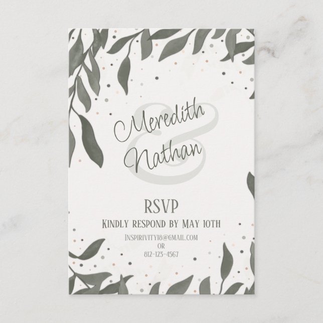 Wedding Leaves Trendy Inspirivity RSVP Pretty Enclosure Card (Front)