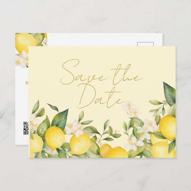 Wedding Lemons Citrus Save The Date Announcement Postcard (Front/Back)