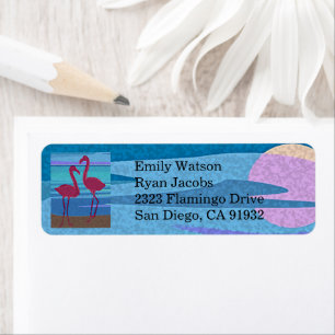 Wedding Let's Flamingle Bird Beach at Dusk Address Label