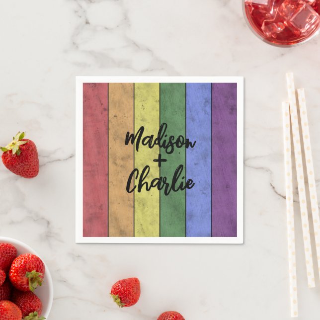 Wedding LGBT flag pride Vintage Custom Names Napkins (Insitu)