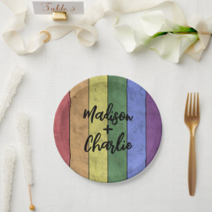 Wedding LGBT flag pride Vintage Custom Names Paper Plates