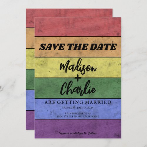 Wedding LGBT flag pride Vintage Save the Date Invitation