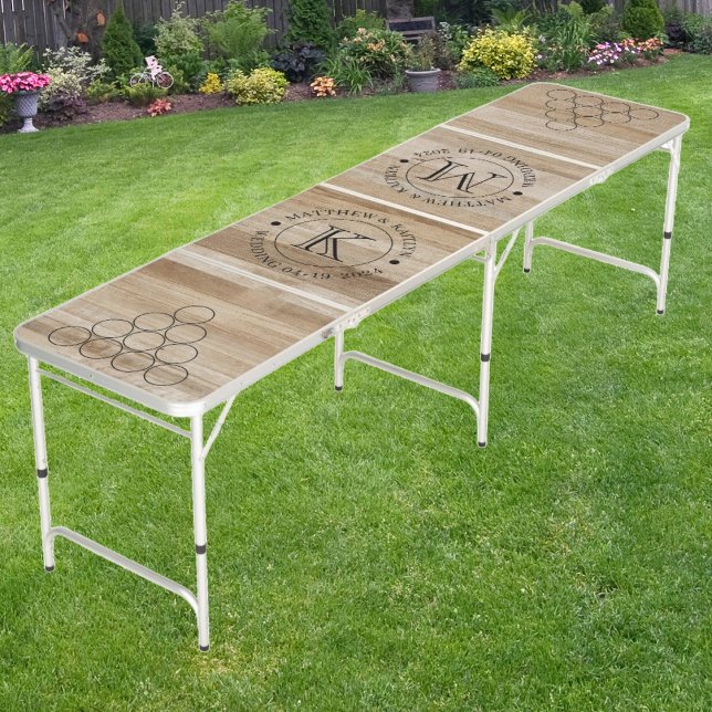 Wedding Light Ash Wood with Name & Initials Beer Pong Table (Creator Uploaded)