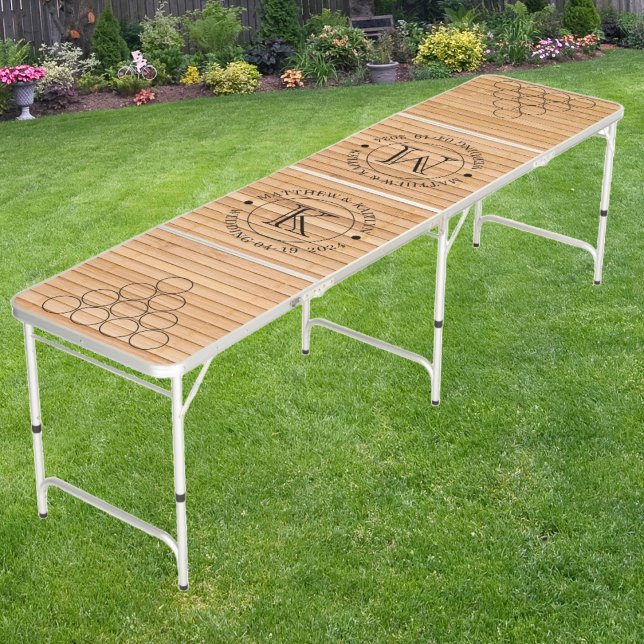 Wedding Light Bamboo Mat with Name & Initials Beer Pong Table (Creator Uploaded)