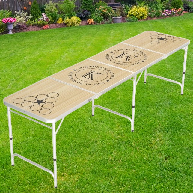 Wedding Light Bamboo Name & Star Beer Pong Table (Creator Uploaded)