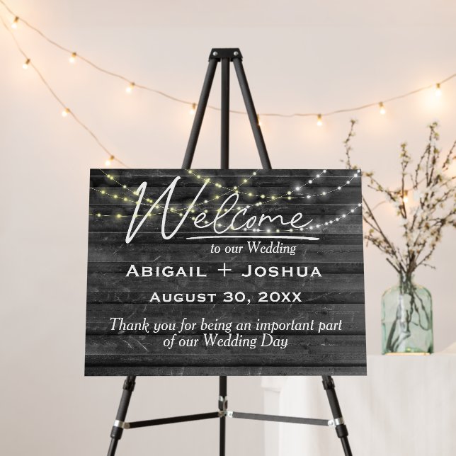 Wedding Light String On Black Wood Foam Board (In Situ (Stand))