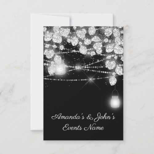 Wedding Lights Jars Glitter Gray Black White Invitation