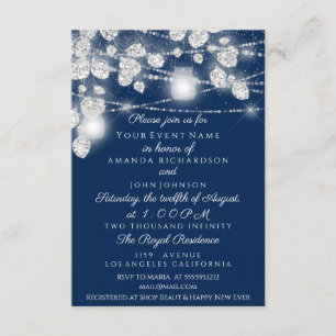 Wedding Lights Jars Glitter Gray Blue Navy Invitation