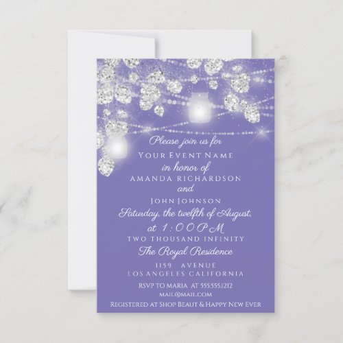Wedding Lights Jars Glitter Gray Purple Violet Invitation