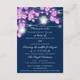 Wedding Lights Jars Glitter Pink Blue Navy Invitation