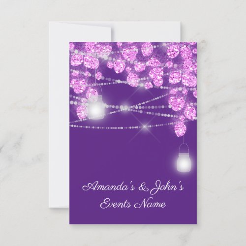 Wedding Lights Jars Glitter Purple Pink Violet Invitation