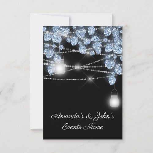 Wedding Lights Jars Rustic Glitter  Blue Black Invitation