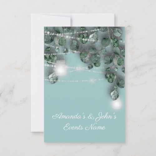 Wedding Lights Jars Rustic Green Blue  Invitation