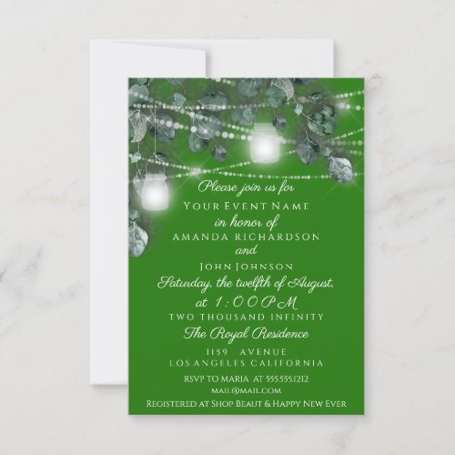 Wedding Lights Jars Rustic Green Cali Mint Wood Invitation