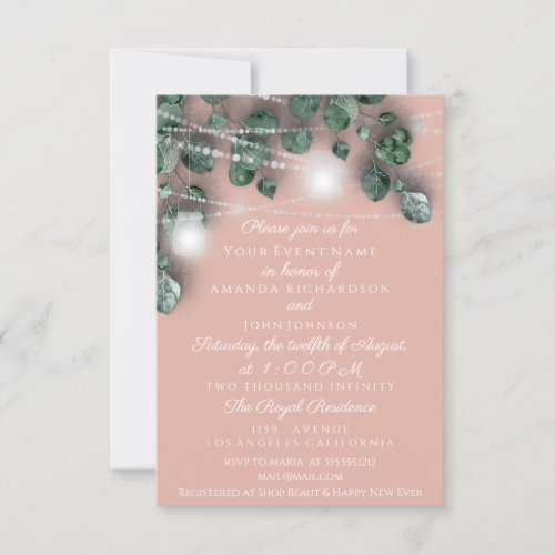 Wedding Lights Jars Rustic Green Powder Woodland Invitation