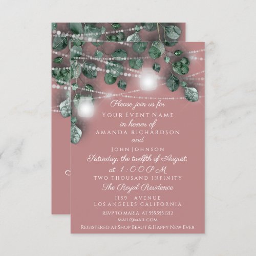 Wedding Lights Jars Rustic Green Rose Powder Invitation