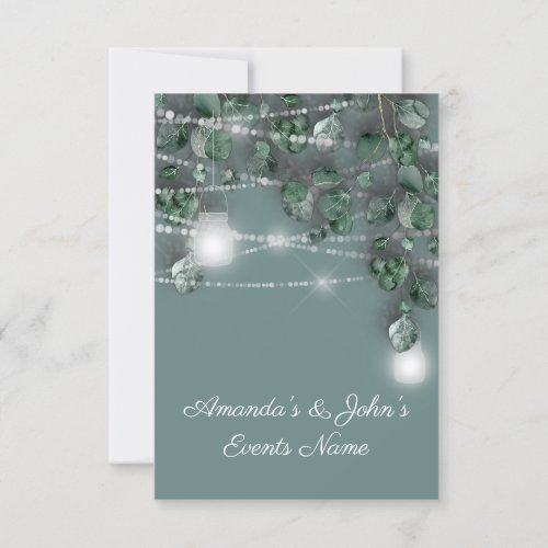 Wedding Lights Jars Rustic Green White Woodland Invitation