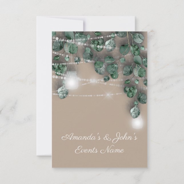 Wedding Lights Jars Rustic Mint Ivory Green Invitation (Back)