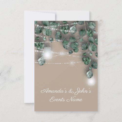 Wedding Lights Jars Rustic Mint Ivory Green Invitation