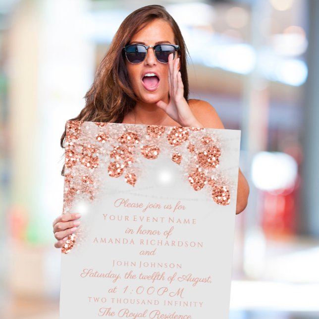 Wedding Lights Jars Rustic Rose Gold Blush Gray Invitation (Wedding Lights Jars Rustic Rose Gold Blush Gray Invitation)