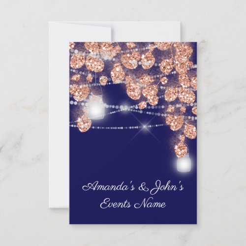 Wedding Lights Jars Rustic Rose Gold Blush Navy Invitation