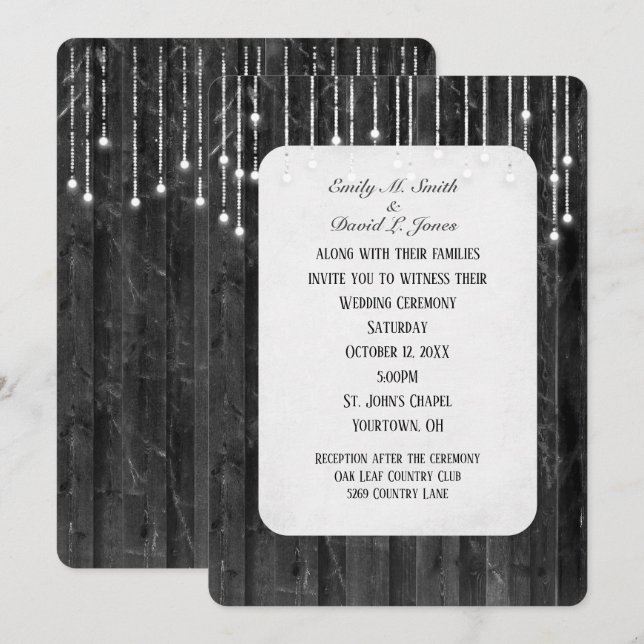 Wedding Lights On Barn Wood Invitation (Front/Back)