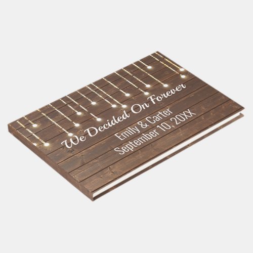 Wedding Lights On Oak Wood Guest Book