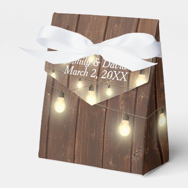 Wedding Lights on Rustic Barn Wood Favor Boxes (Front Side)