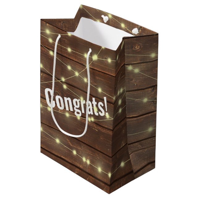 Wedding Lights On Wood Medium Gift Bag (Front Angled)