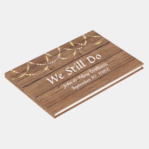 Wedding Lights On Wood Vow Renewal Guest Book