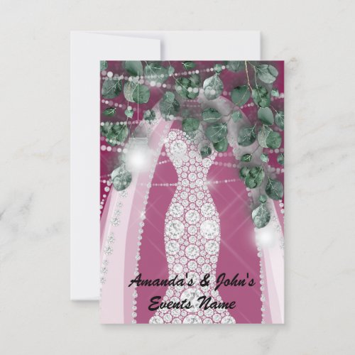 Wedding Lights Rustic Green Dress Diamond Berry Invitation