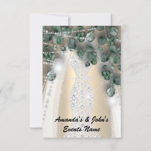 Wedding Lights Rustic Green Dress Diamond Gold Invitation