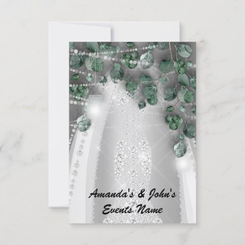 Wedding Lights Rustic Green Dress Diamond Royal Invitation